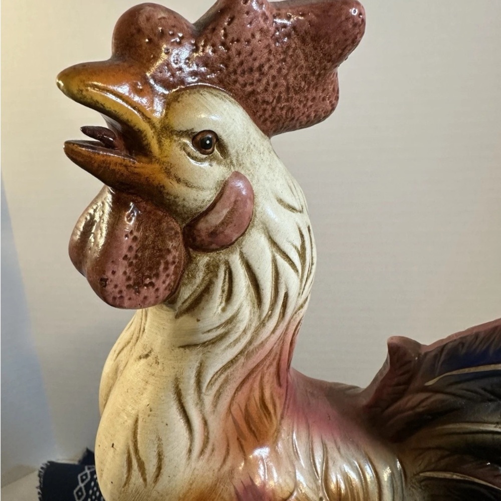 Rooster Ceramic Figurine. 12 1/2” Hand Painted Beautiful Colors.  Italian Look
